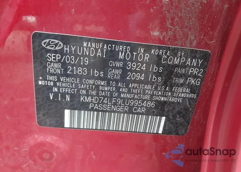 2020 Hyundai Elantra Se from USA, damaged, VIN KMHD74LF9LU995486